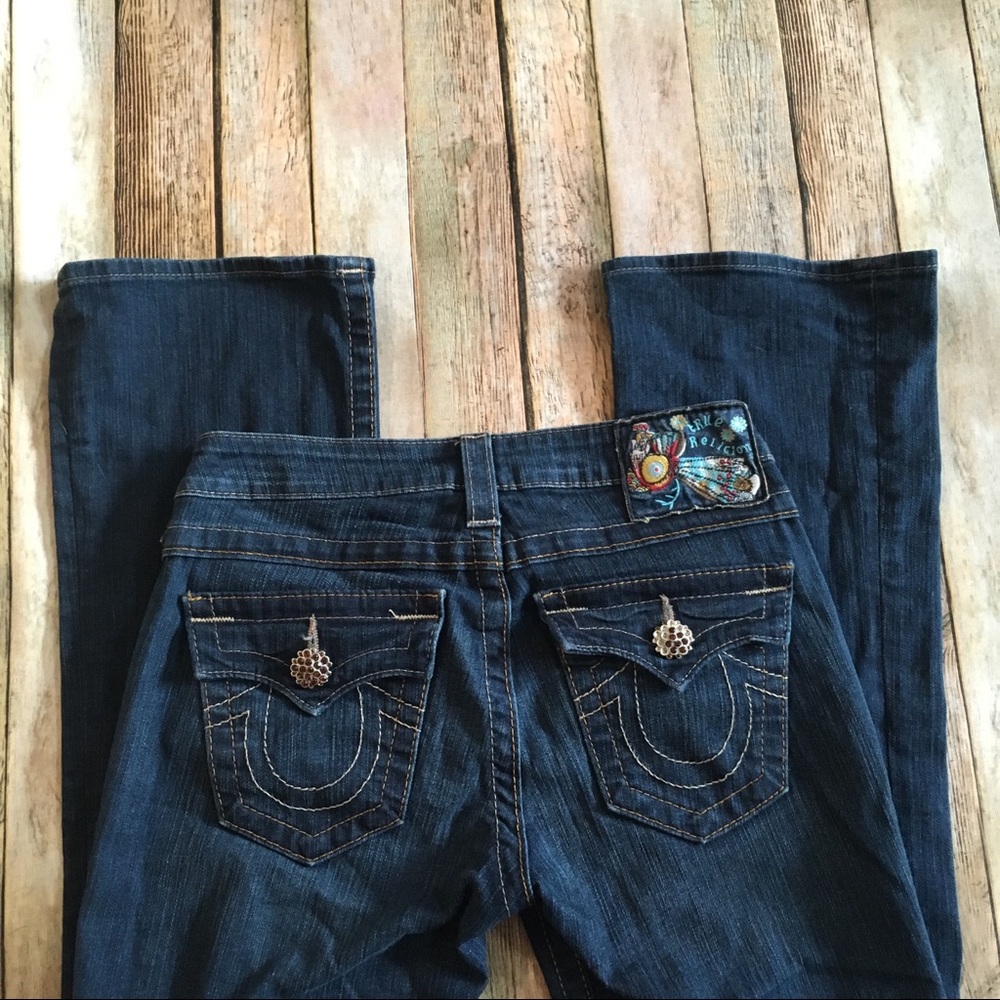 True Religion Peacock Detail Bootcut Dark Jeans 25